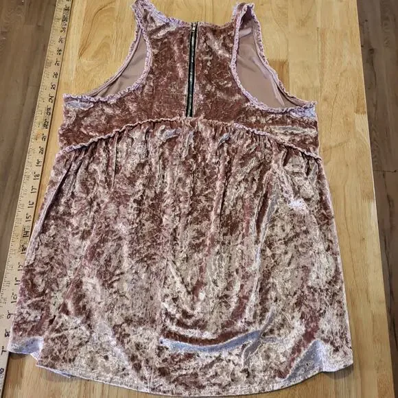 POL Pink Crushed Velvet Tank Mini Dress Zip Back Detail Empire Waist L - Picture 11 of 12